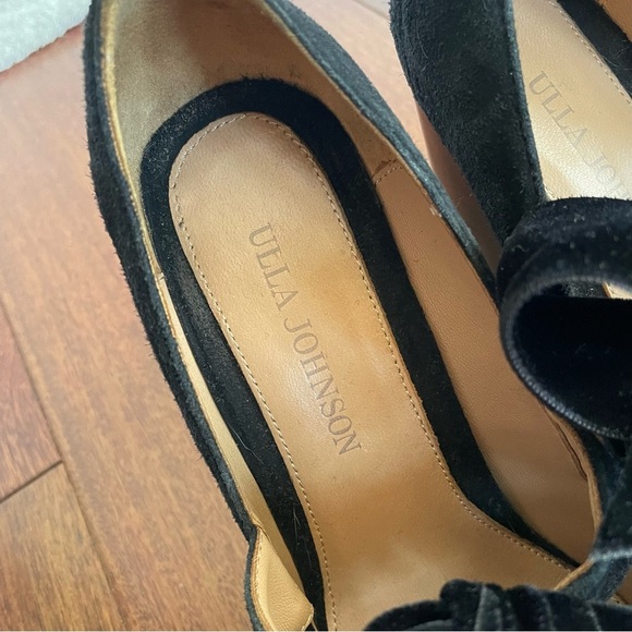 Ulla Johnson Suede Bow Block Heel Pumps Black Leather Velvet Classy Size 36 - Picture 3 of 11